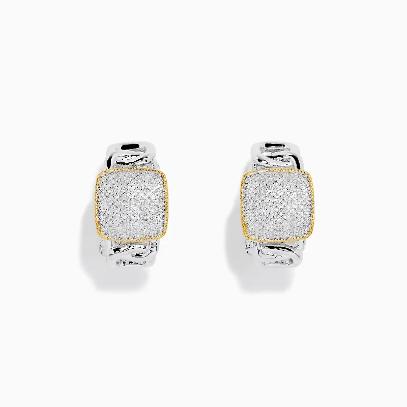 ladies earrings threader-925 Sterling Silver & 18K Gold Diamond Hoop Earrings, 0.24 TCW