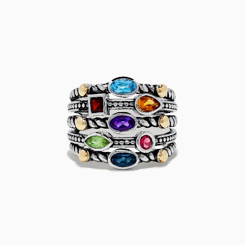 ladies rings antique-925 Sterling Silver & 18K Yellow Gold Multi Stone Ring