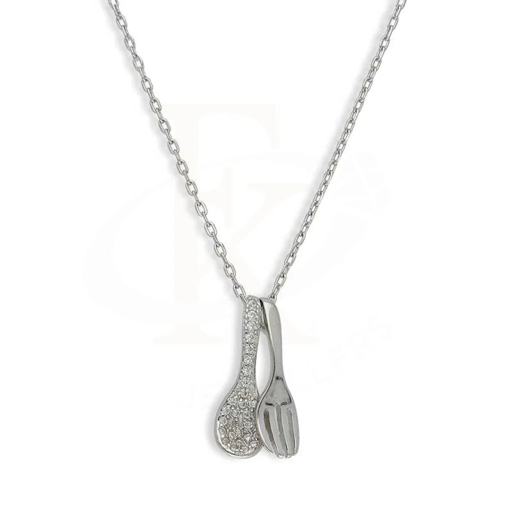 Ladies necklaces ornate shine -Sterling Silver 925 Spoon And Fork Necklace - FKJNKLSL3021