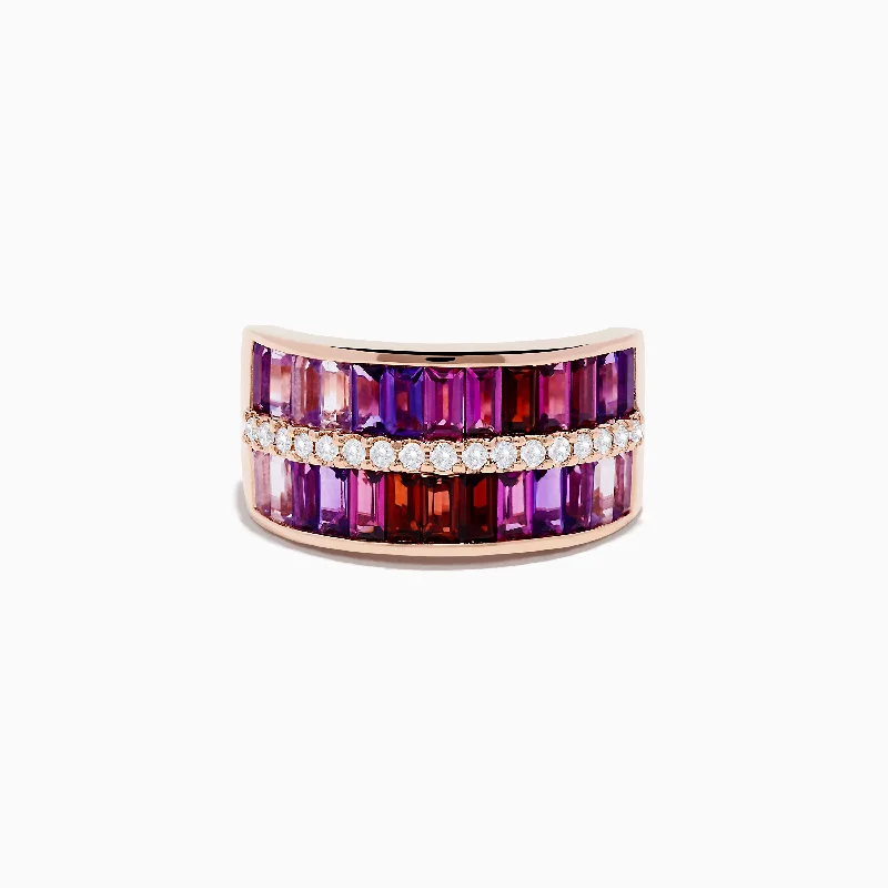 ladies rings prong-Mosaic 14K Rose Gold Multi Gemstone and Diamond Band Ring