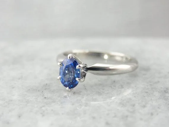 baguette engagement rings -Classic Sapphire and Platinum Engagement Ring