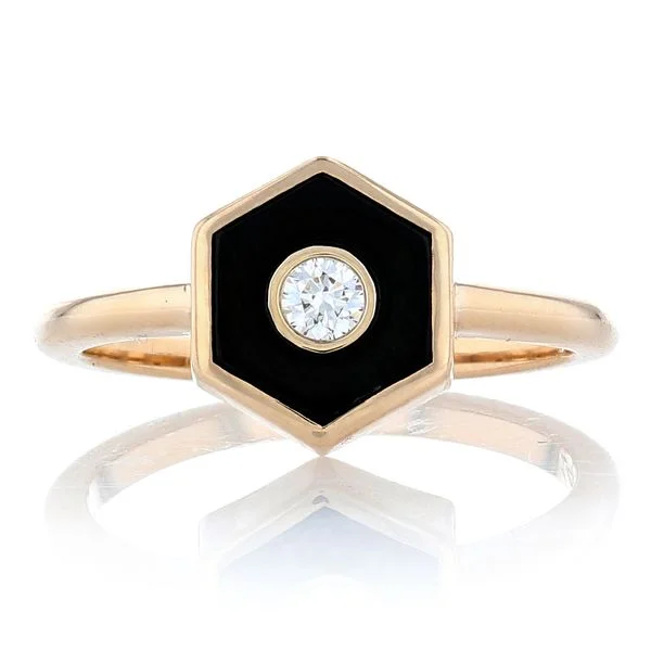 ladies rings designs-Onyx and Diamond Hexagon Ring