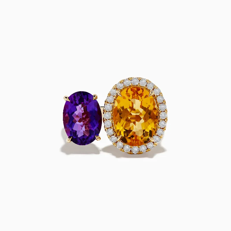 ladies rings vintage-14K Yellow Gold Amethyst and Citrine Diamond Toi Et Moi Ring