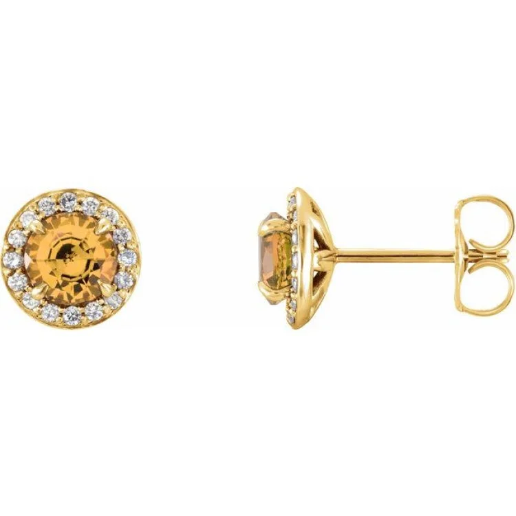 ladies earrings heirloom-14K Yellow 4.5 mm Natural Citrine & 1/6 CTW Natural Diamond Earrings