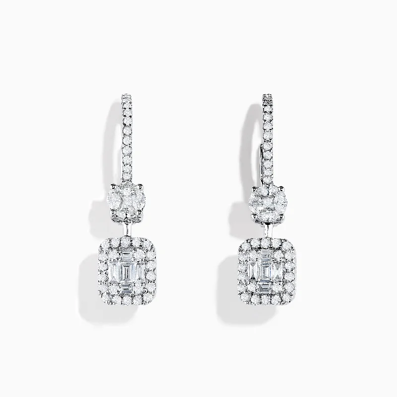 ladies earrings gothic-Classique 14K White Gold Diamond Drop Earrings