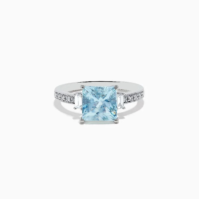 ladies rings birthday-Aquarius 14K White Gold Diamond and Aquamarine Ring