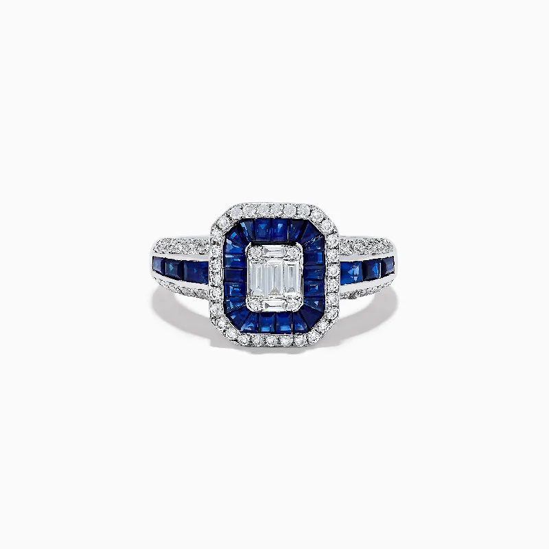 ladies rings bold-Royale Bleu 14k White Gold Blue Sapphire and Diamond Ring