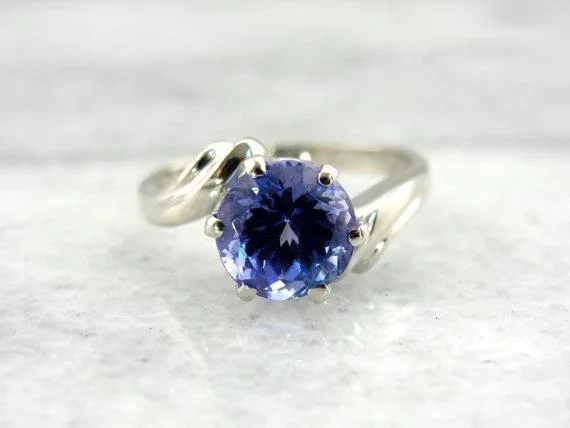 vintage diamond engagement rings -Tanzanite Ring in White Gold for Engagement or Every Day