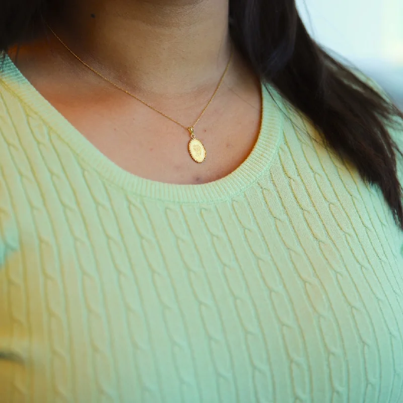 Ladies necklaces kind radiance -Gold Necklace (Chain With Rose Oval Shaped Pendant) 21KT - FKJNKL21KM10018