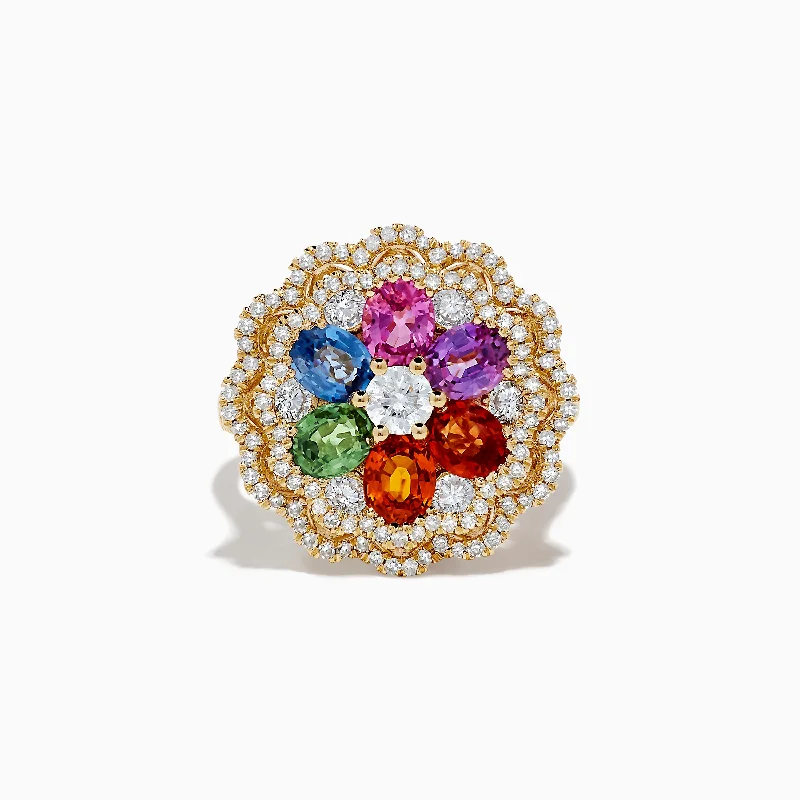 ladies rings organic-Watercolors 14K Yellow Gold Multi Sapphire and Diamond Ring