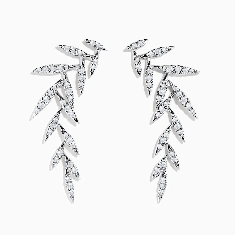 ladies earrings medium-14K White Gold Diamond Leaf Earrings