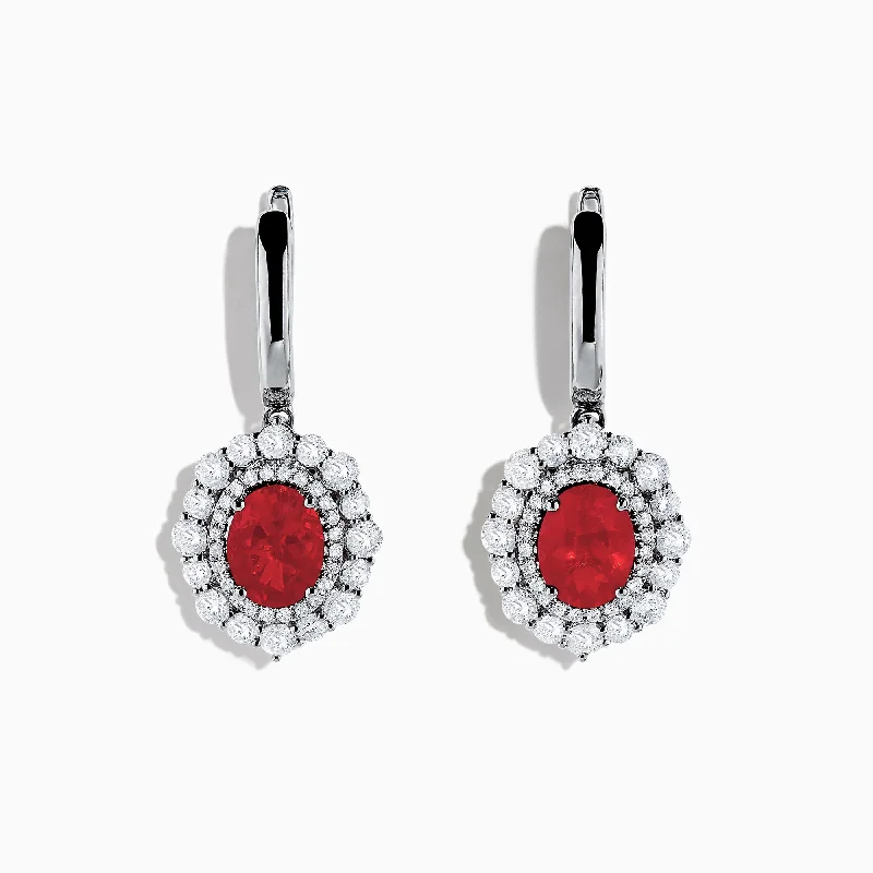 ladies earrings long-18K White Gold Fire Opal and Diamond Earrings, 4.46 TCW