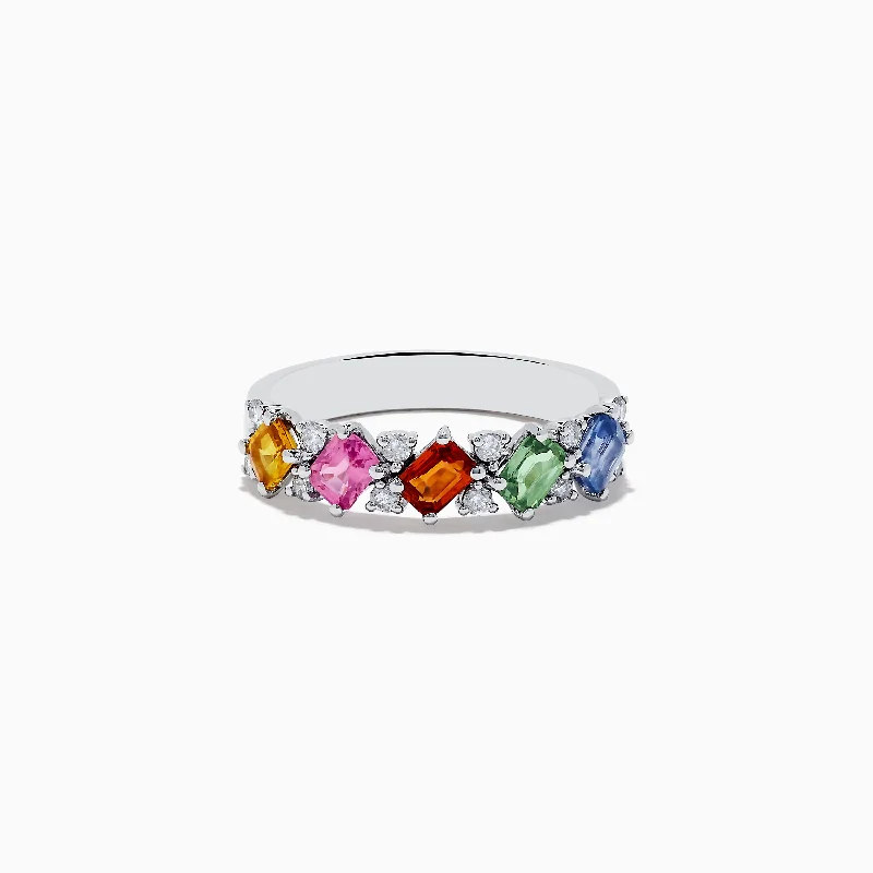 ladies rings organic-Watercolors 14K White Gold Multi Sapphire and Diamond Ring