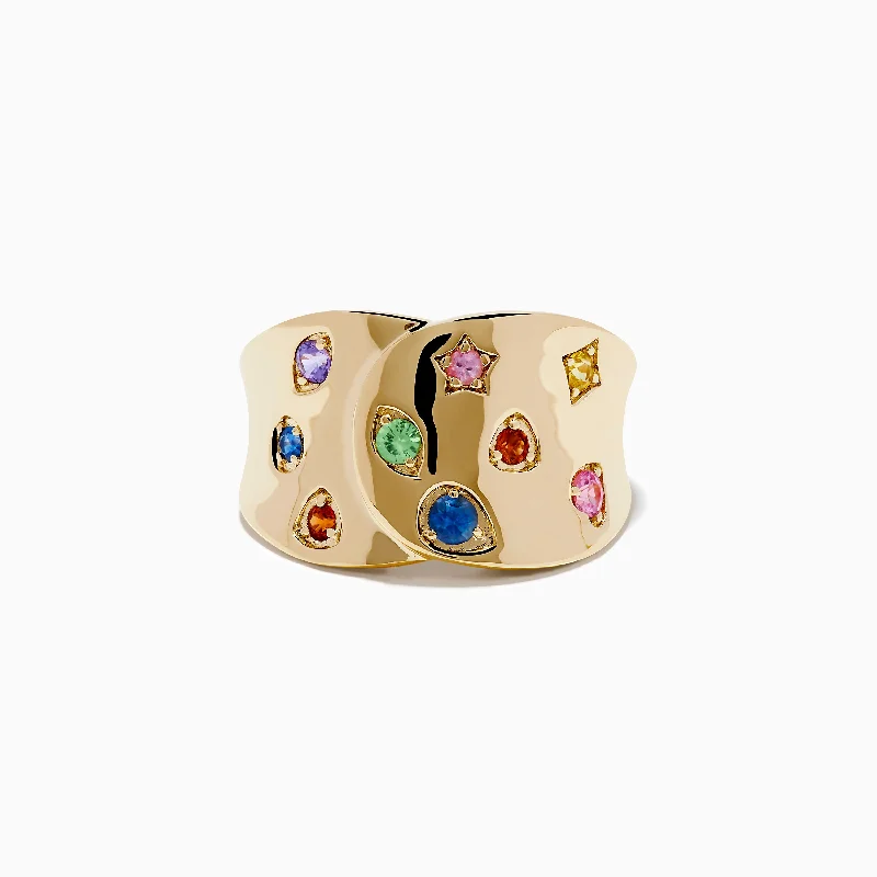 ladies rings love-Watercolors 14K Yellow Gold Multi Color Sapphire Ring