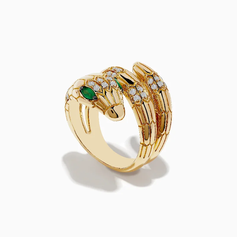 ladies rings fall-Safari 14K Yellow Gold Diamond and Emerald Snake Ring