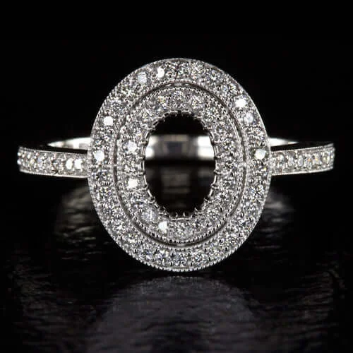 unique engagement rings -OVAL DIAMOND DOUBLE HALO ENGAGEMENT RING SETTING VINTAGE STYLE MOUNT WHITE GOLD