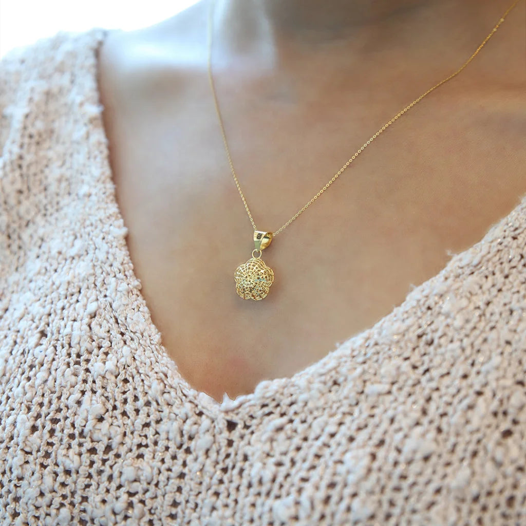 Ladies necklaces lead glow -Gold Necklace (Chain With Flower Shaped intricate Pendant) 21KT - FKJNKL21KM7938