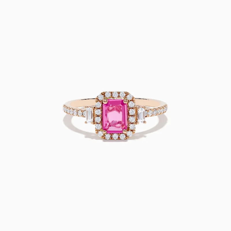 ladies rings diamond-14K Rose Gold Pink Sapphire and Diamond Ring