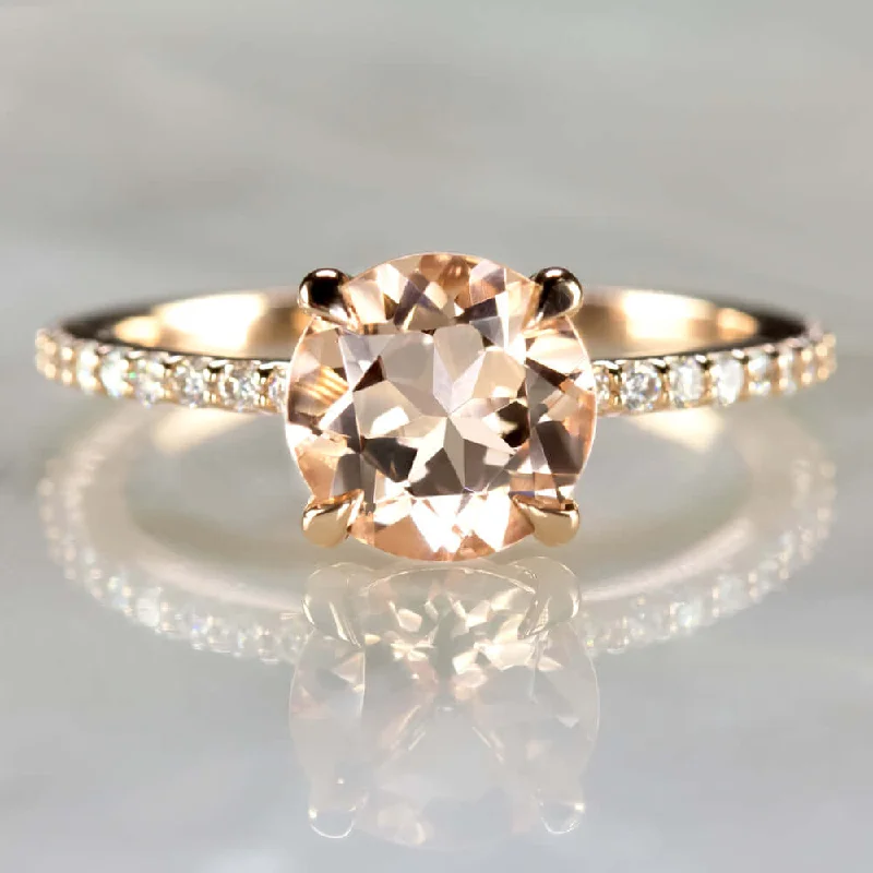 timeless engagement rings -1.7ct PEACH MORGANITE NATURAL DIAMOND ENGAGEMENT RING ROUND CUT ROSE GOLD PAVE