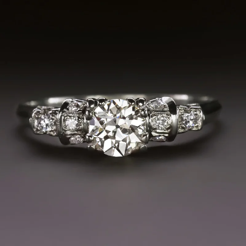 matching engagement rings -VINTAGE DIAMOND ENGAGEMENT RING 0.60ct H VS1 OLD EUROPEAN CUT DIAMOND PLATINUM