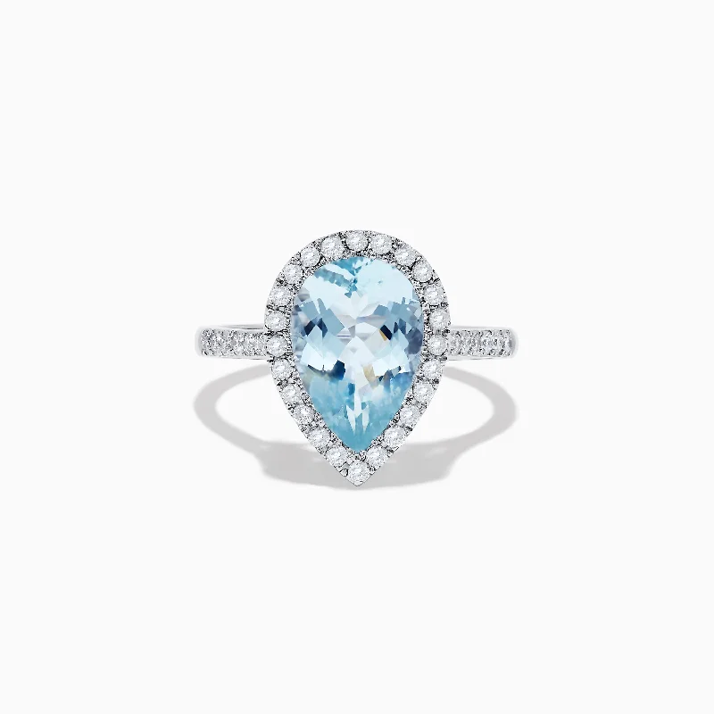 ladies rings ocean-Aquarius 14K White Gold Aquamarine and Diamond Ring