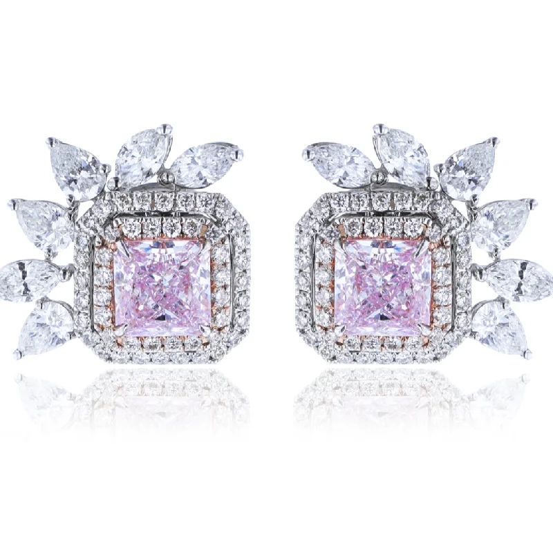 ladies earrings mixed metal-JULEVE 18K GOLD 2.51CTW PINK DIAMOND & 2.09CTW DIAMOND EARRINGS