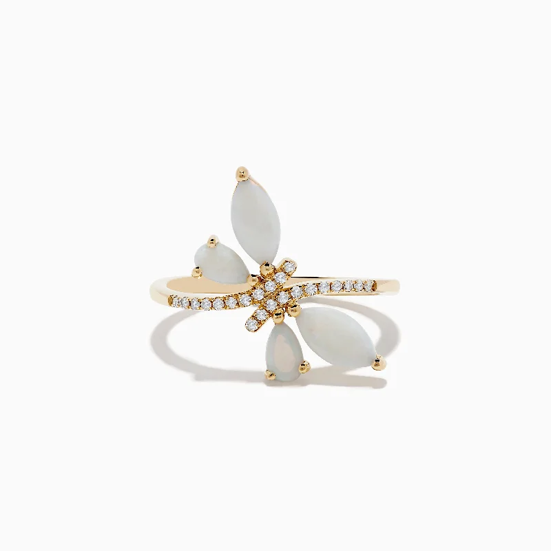 ladies rings prices-Aurora 14K Yellow Gold Opal and Diamond Butterfly Ring