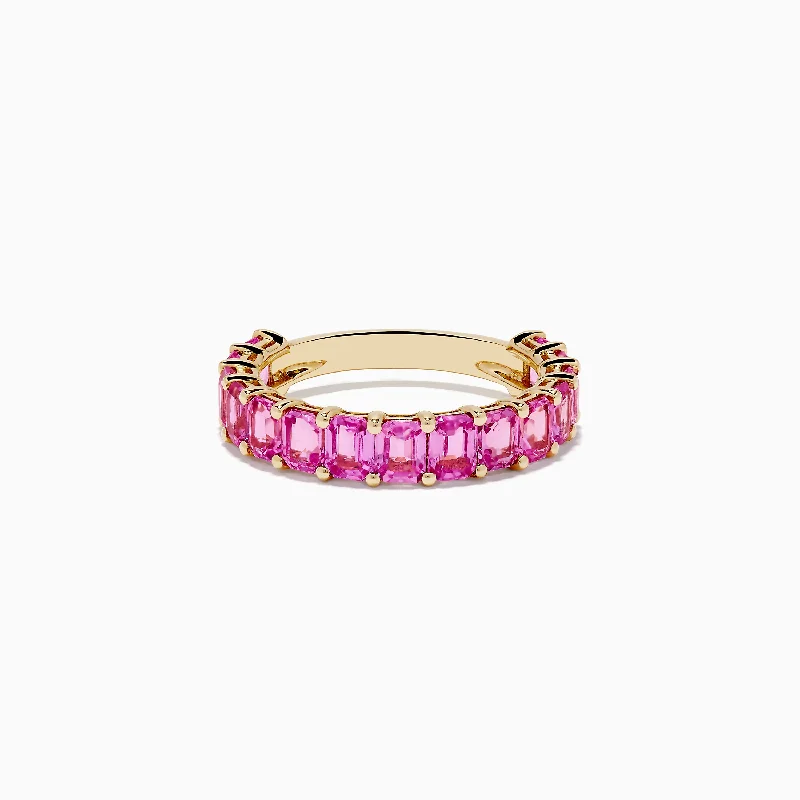 ladies rings memory-14k Yellow Gold Pink Sapphire Band Ring