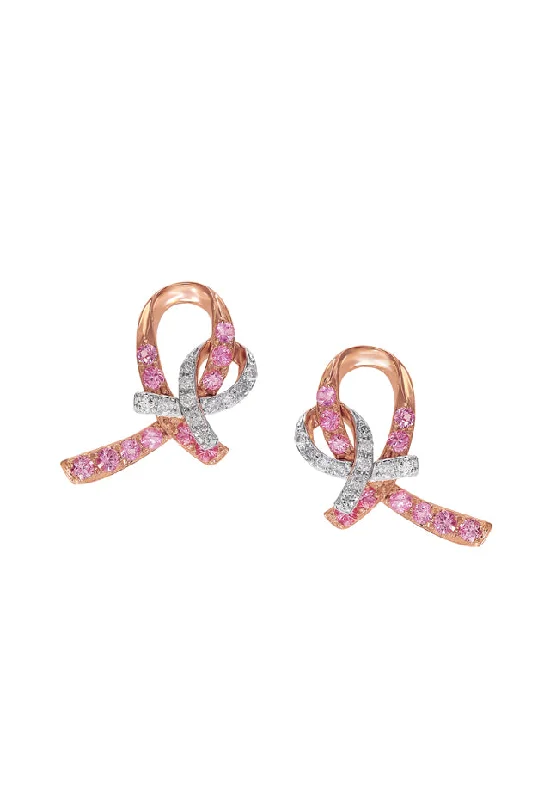 ladies earrings reviews-14K Rose Gold Pink Sapphire and Diamond Breast Cancer Awareness Ribbon Earrings, 0.54 TCW