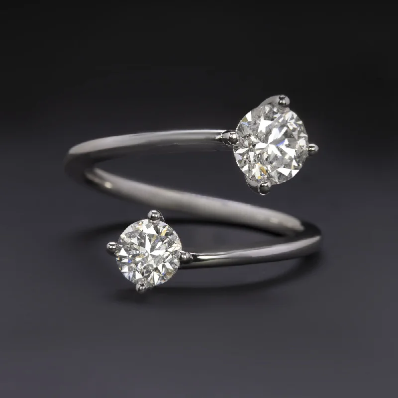 pave setting engagement rings -1.32ct DIAMOND TOI ET MOI RING DOUBLE ROUND CUT BYPASS 14k WHITE GOLD ENGAGEMENT