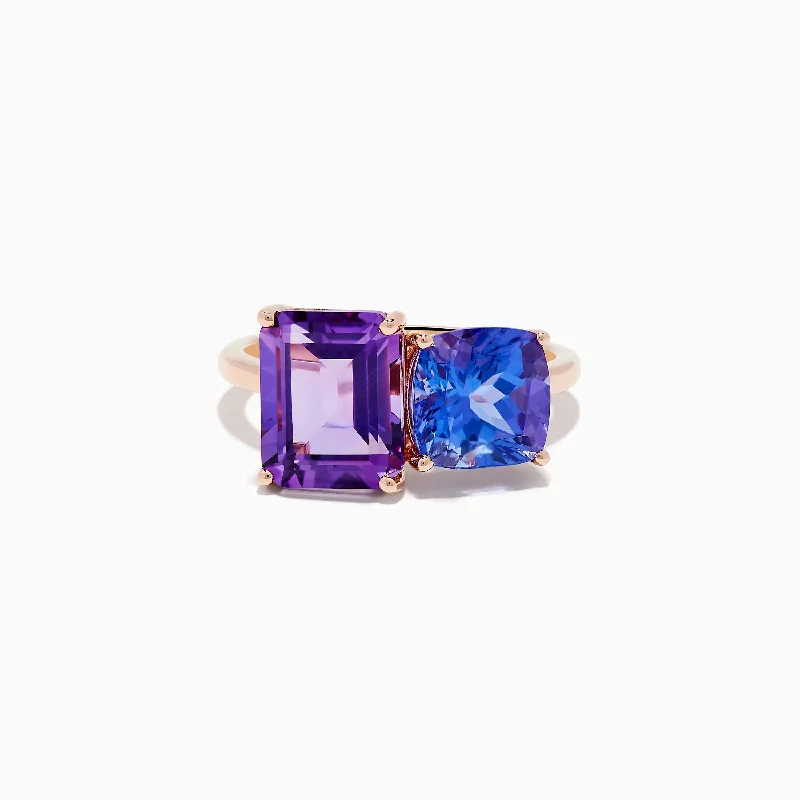 ladies rings high-end-14k Rose Gold Amethyst and Tanzanite Toi Et Moi Ring