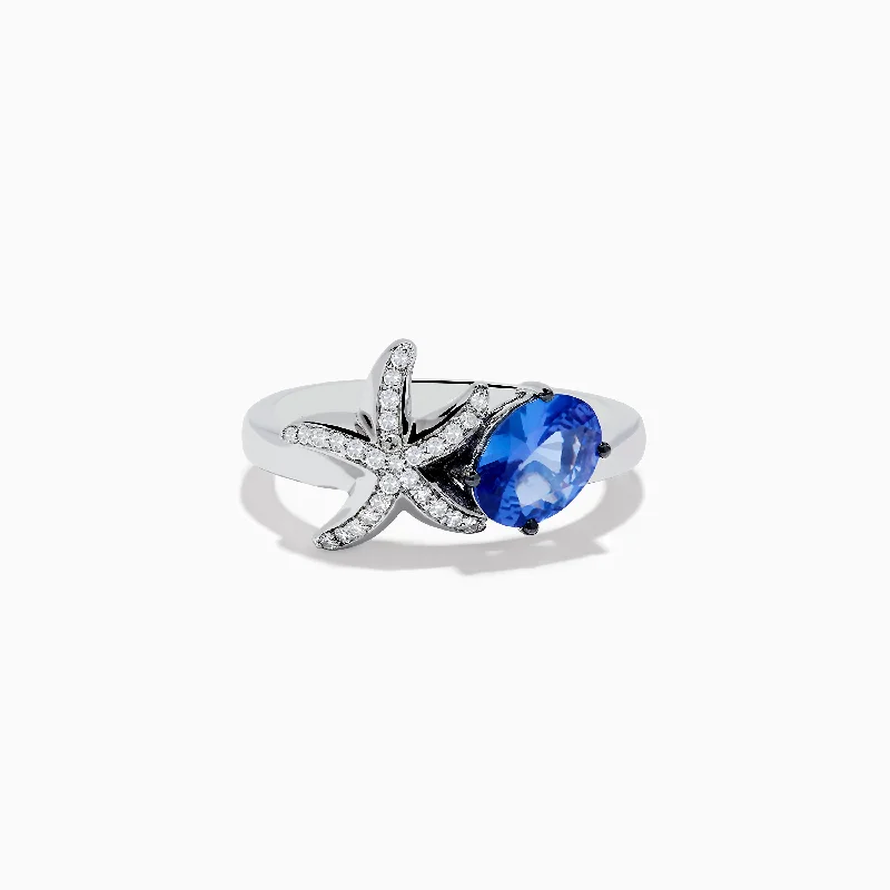 ladies rings thick-Nahla Siri 925 Silver Tanzanite and Diamond Starfish Ring