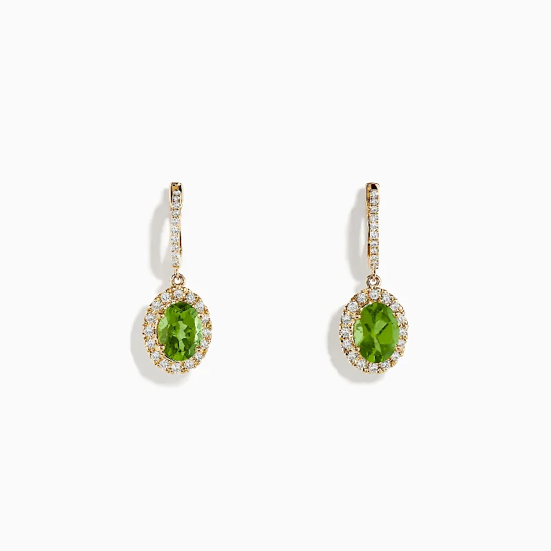 ladies earrings valentine-14K Yellow Gold Peridot and Diamond Earrings