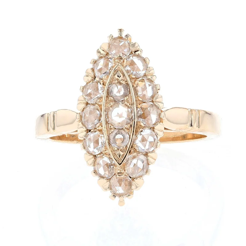 ladies rings resale-Antique Rose Cut Diamond Marquise Yellow Gold Ring