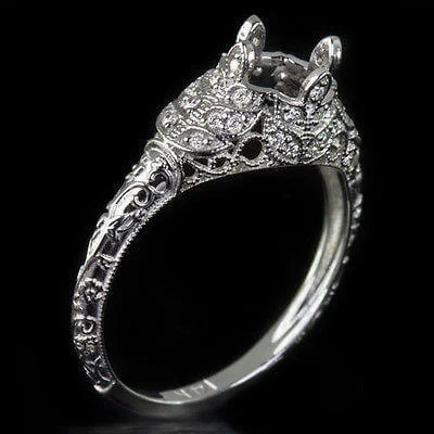 luxury engagement rings -VINTAGE STYLE ART DECO DIAMOND ENGAGEMENT RING SEMI-MOUNT SETTING 6MM 1CT ROUND