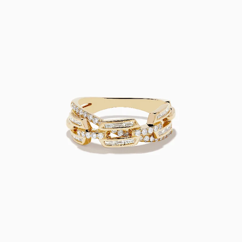 ladies rings sale-14K Yellow Gold Diamond Chain Link Crossover Ring 0.46 TCW