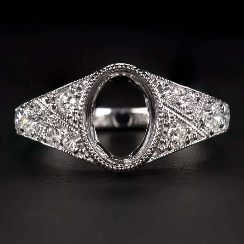 trendy engagement rings -BEZEL OVAL CUT ENGAGEMENT RING SETTING 0.62ct DIAMOND VINTAGE STYLE SEMI MOUNT