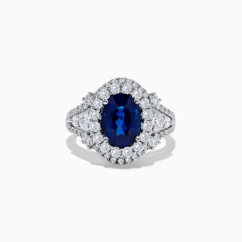 ladies rings trillion-Hematian 18K White Gold Blue Sapphire and Diamond Ring