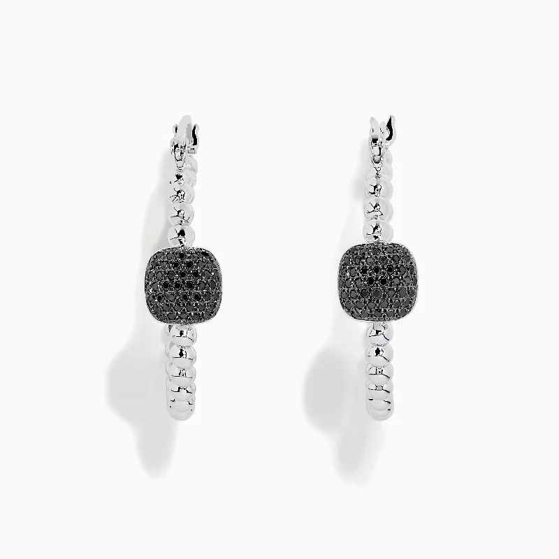 ladies earrings sterling silver-925 Sterling Silver Black Diamond Hoop Earrings, 0.25 TCW