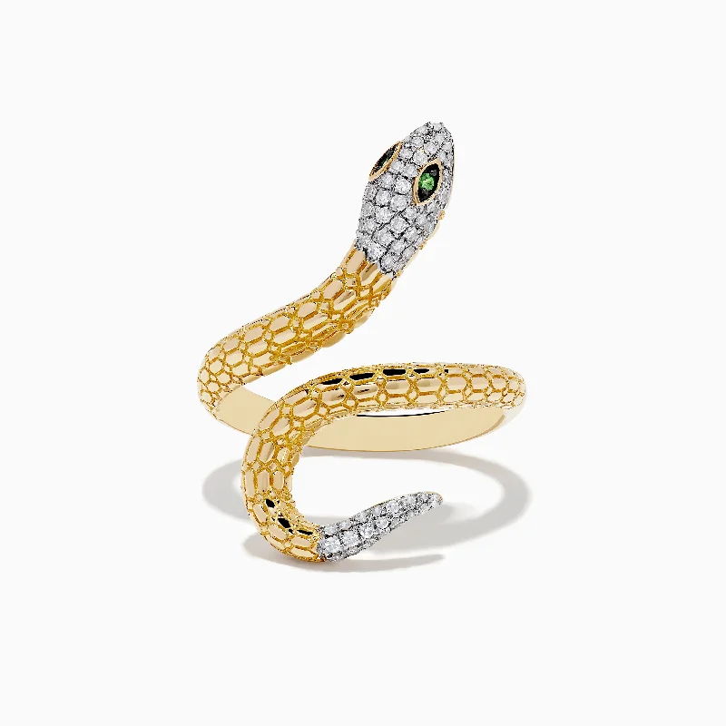 ladies rings trendy-Safari 14k Yellow Gold Snake Diamond Ring