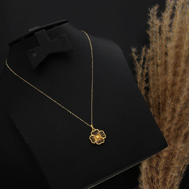 Ladies necklaces roam charm -Gold Necklace (Chain With Hollow Flower Shaped Pendant) 21KT - FKJNKL21KM9806