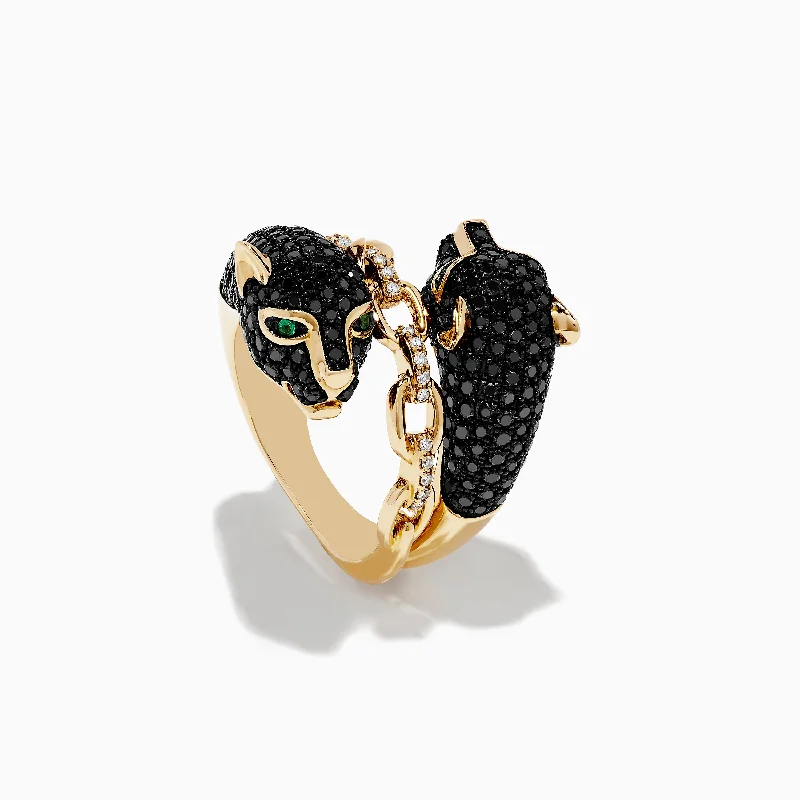 ladies rings yoga-Signature 14K Gold Emerald, Black & White Diamond Panther Ring