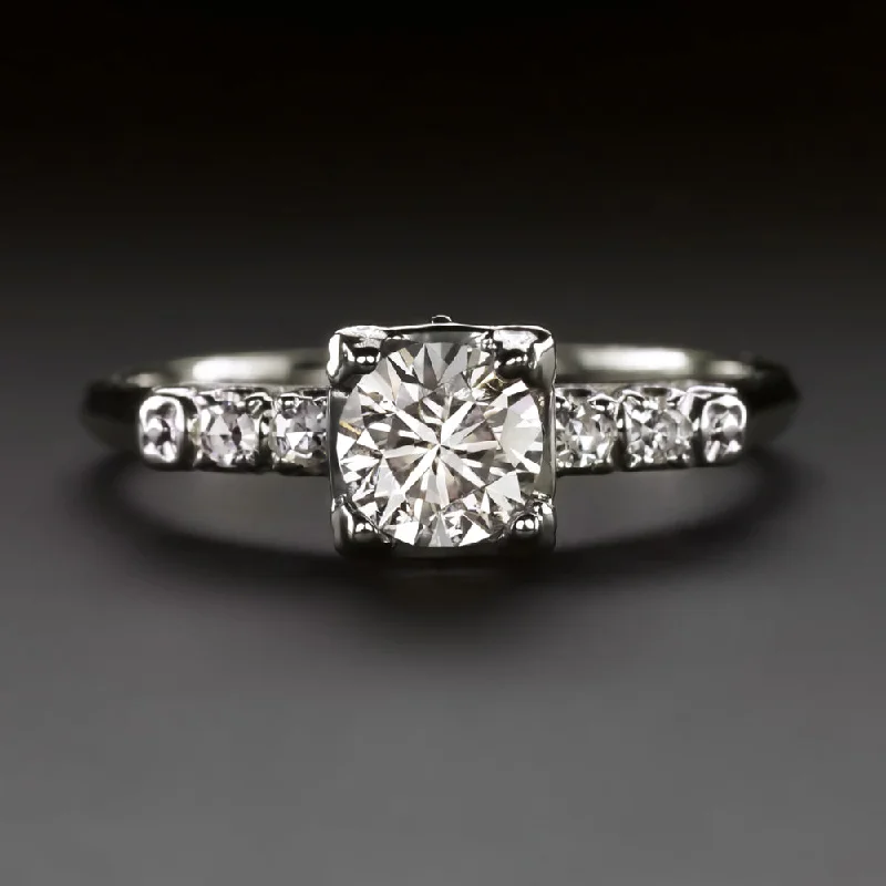 Celtic engagement rings -VINTAGE DIAMOND ENGAGEMENT RING VERY GOOD ROUND CUT 14k WHITE GOLD 1/2ct CLASSIC