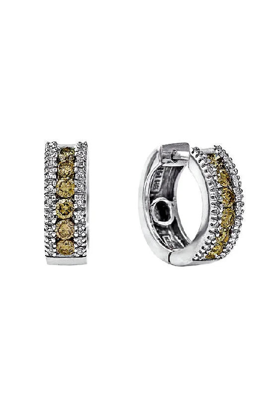 ladies earrings sentimental-Espresso14K White Gold Brown and White Diamond Hoop Earrings, 1.02 TCW