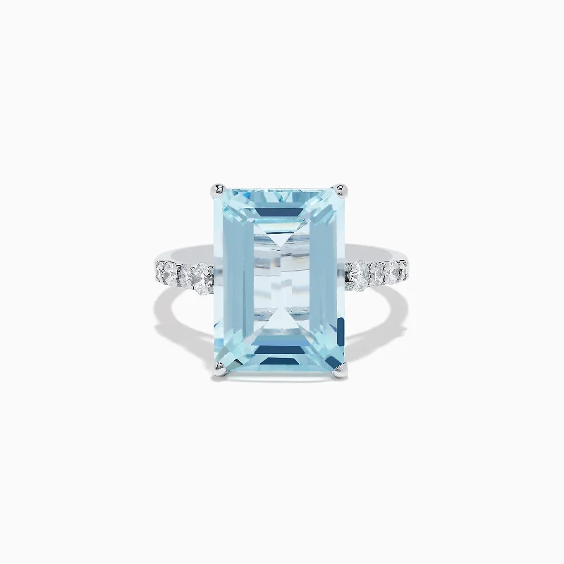 ladies rings cross-Aquarius 14K White Gold Aquamarine and Diamond Cocktail Ring