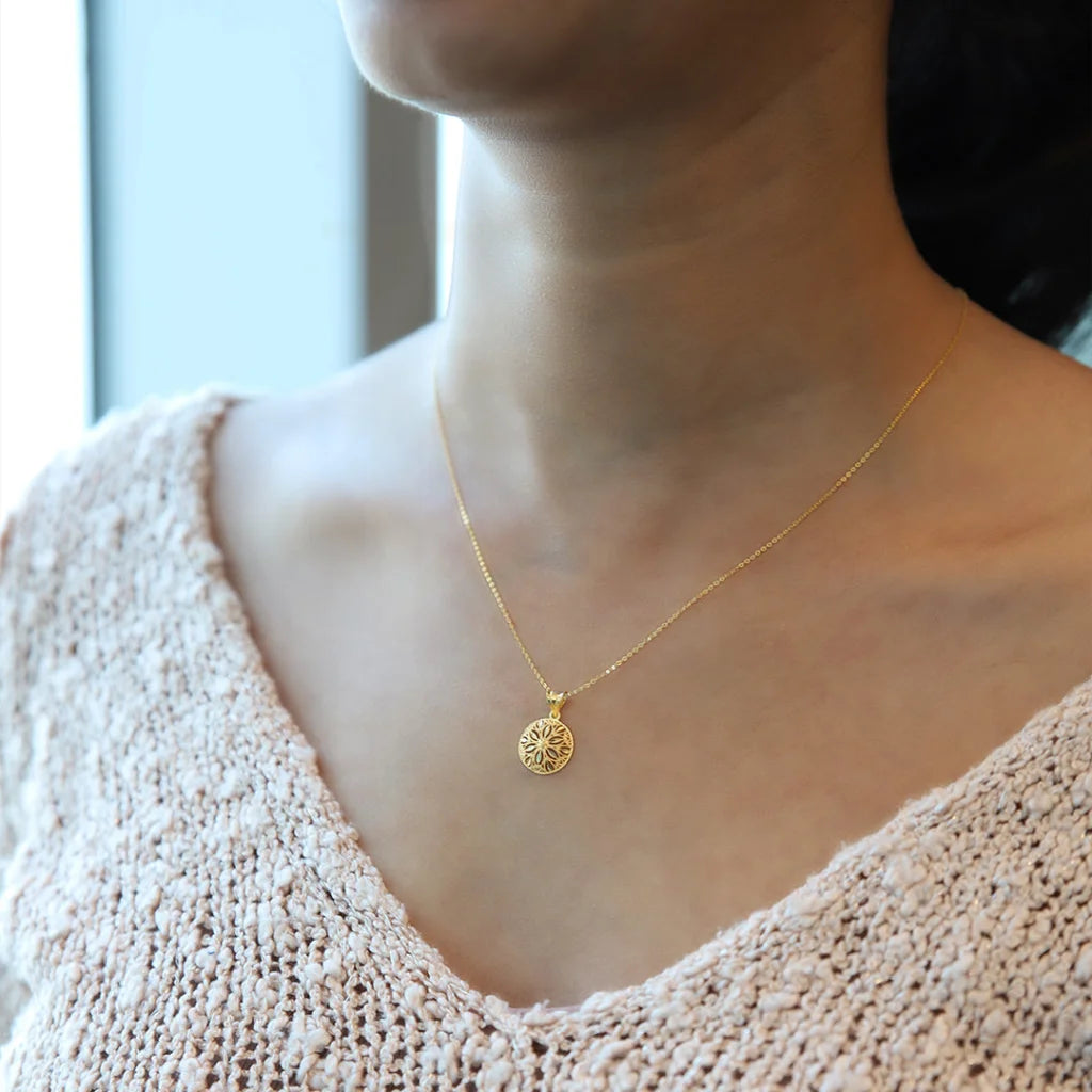 Ladies necklaces one off radiance -Gold Necklace (Chain With Round Shaped Hollow Pendant) 21KT - FKJNKL21KM7949