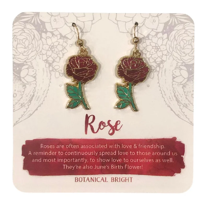 ladies earrings everyday wear-Botanical Bright Dangle Earrings - Red Rose*