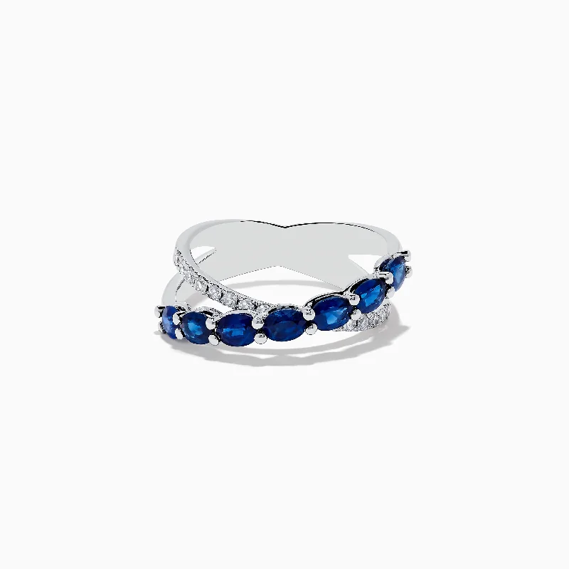 ladies rings timeless-Royale Bleu 14K White Gold Blue Sapphire and Diamond Crossover Ring