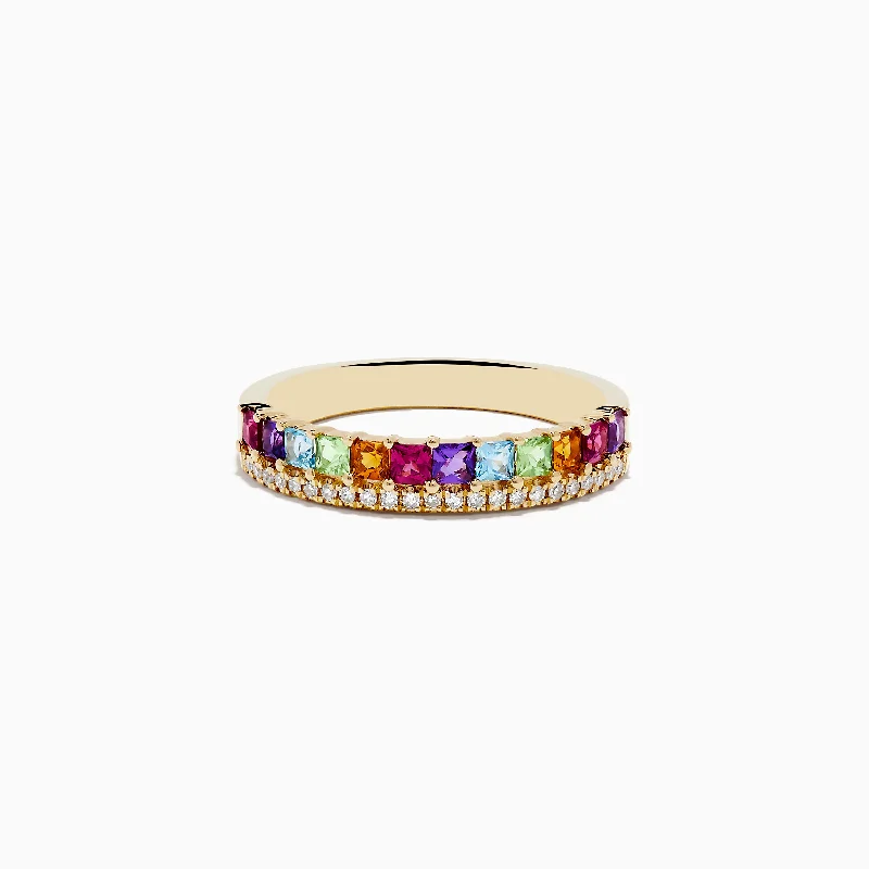 ladies rings understated-Mosaic 14K Yellow Gold Multi Stone and Diamond Ring