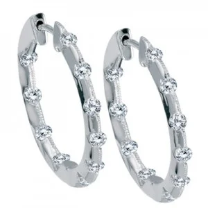 ladies earrings sterling silver-14KW DIAM HOOP EARRINGS, 0.50